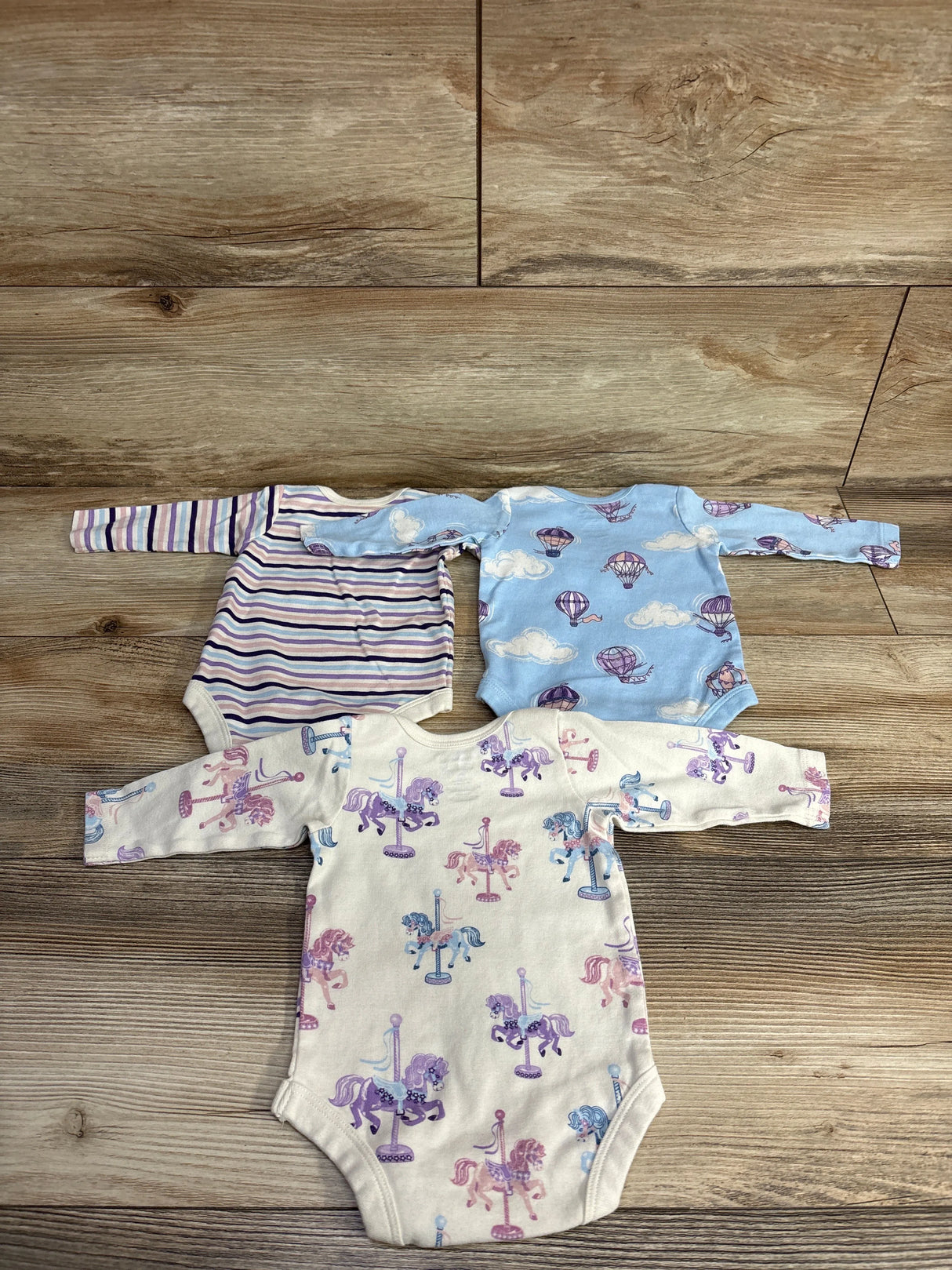 Member's Mark 3pk Hot Air Balloon Bodysuit Set Light Blue sz Newborn