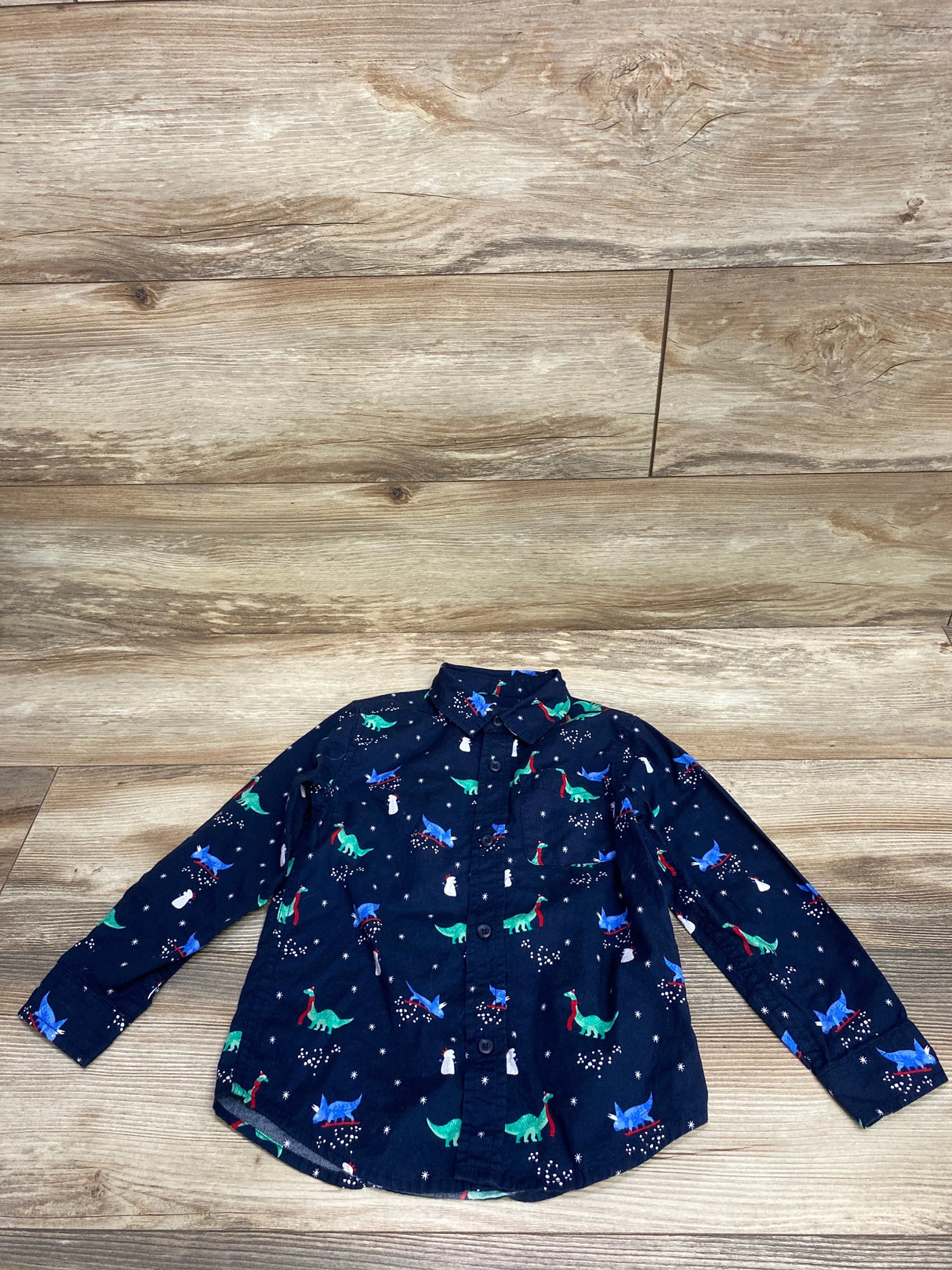 Children's Place Christmas Dino Shirt Navy sz 4T