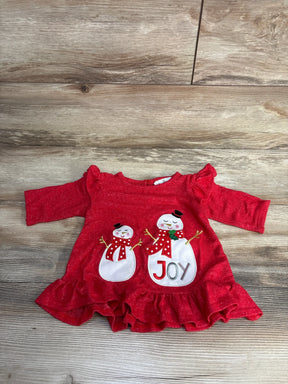 Red baby dress with snowmen and 'JOY' design, festive holiday outfit for infants