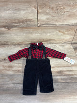 NEW Just One You Suspender Pants & Plaid Romper 2pc Set Red sz NB