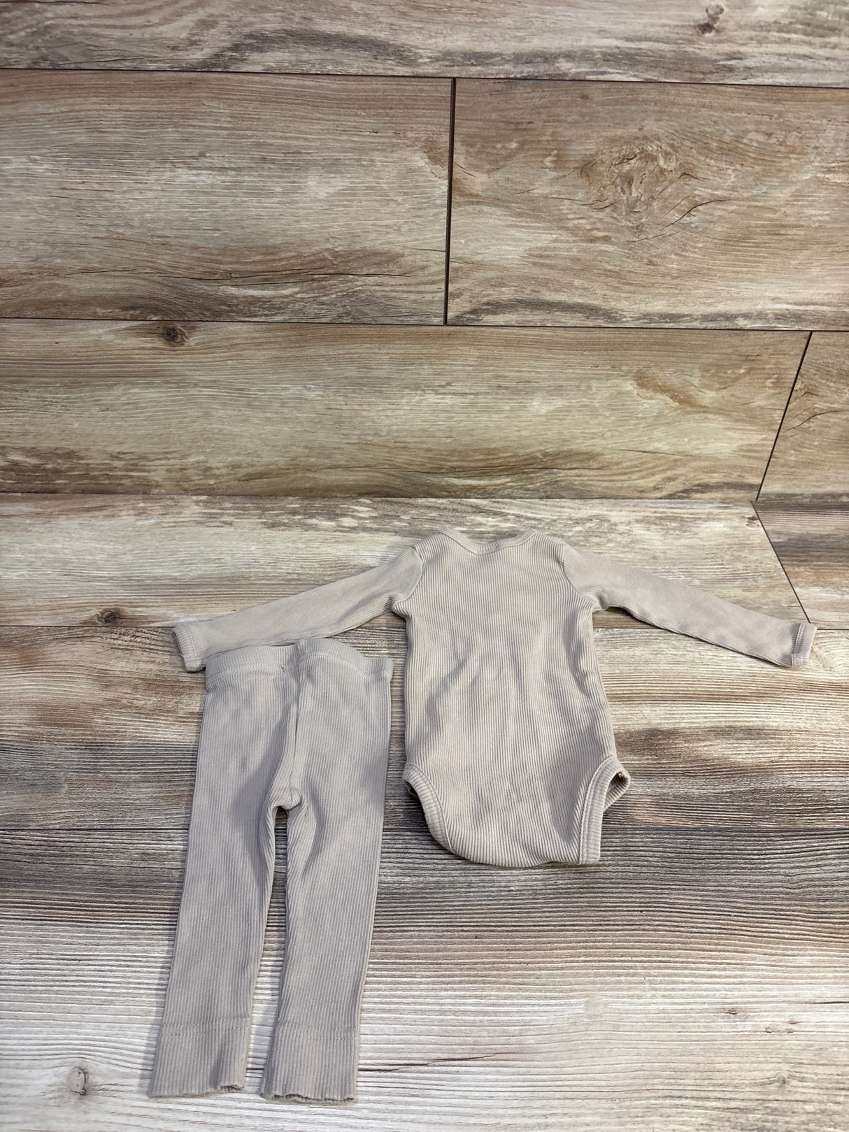 Mebie Baby 2pc Ribbed Henley Bodysuit & Pants Set Brown sz 0-3m