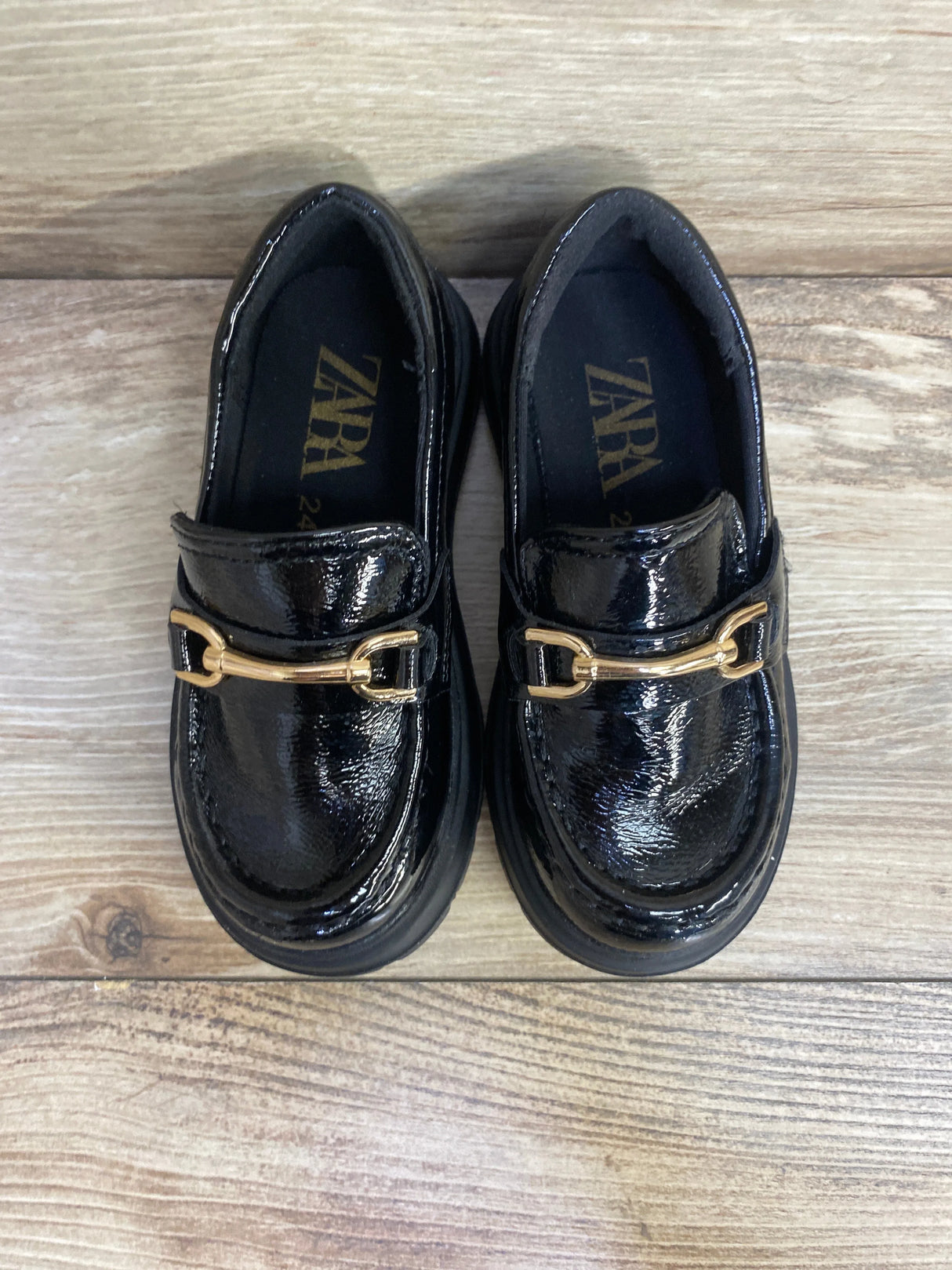 Zara Link Penny Patent Loafers Black Sz 7.5c