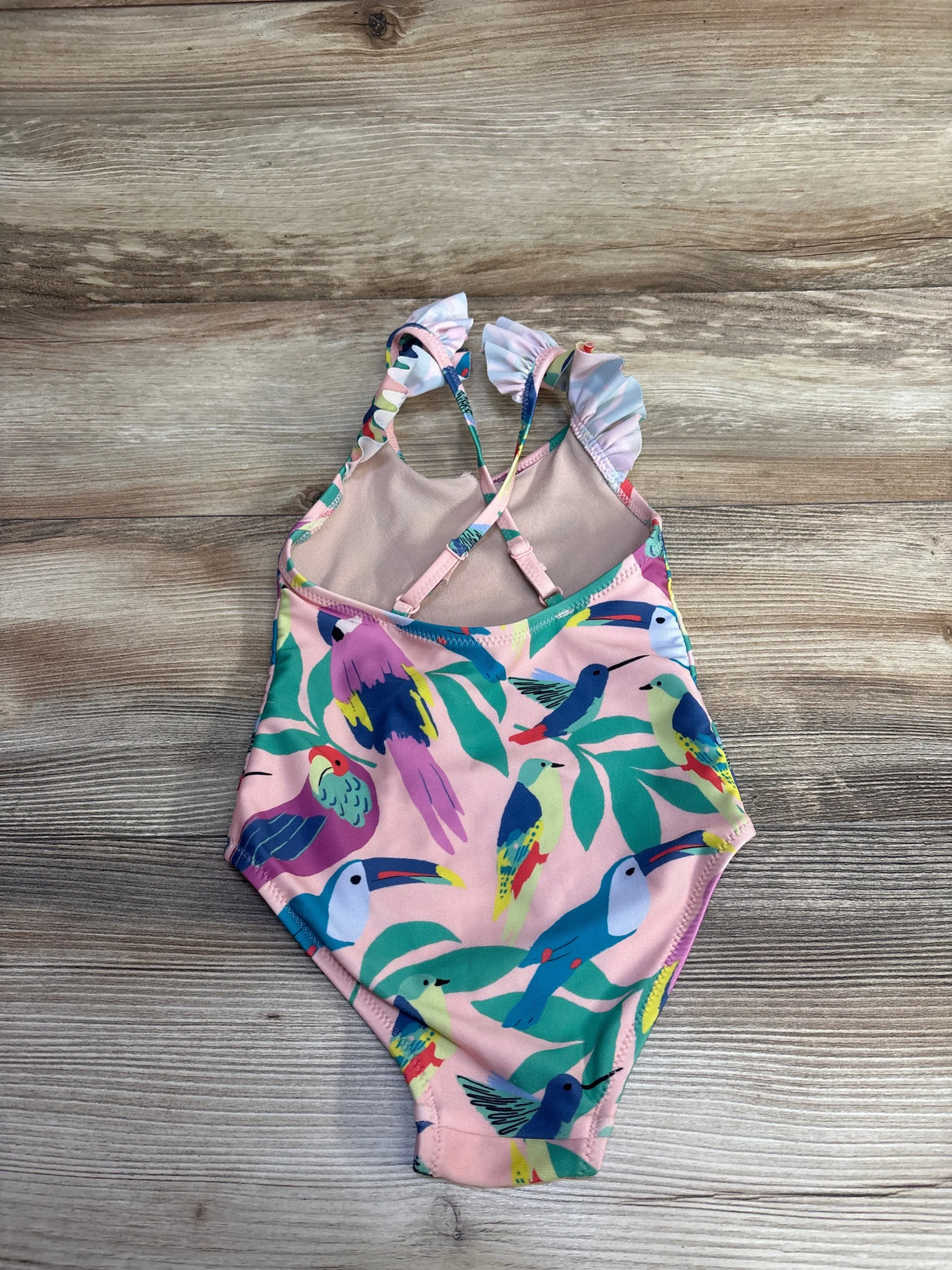 TEA 1pc Ruffle Swimsuit Bird Flock Pink sz 4T