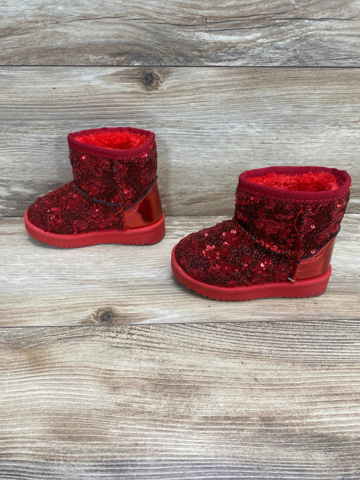 Link Girls' Faux Fur Sequin Snow Boots Red Sz 5c