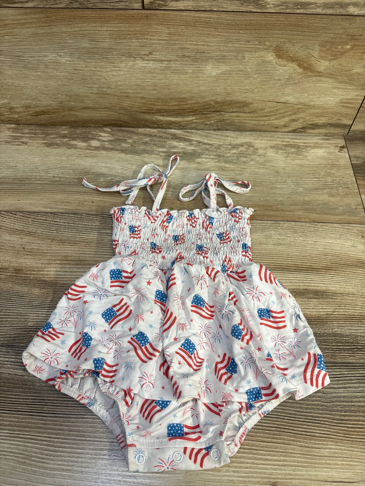 Caden Lane American Flag Smocked Bodysuit Dress White sz 3-6m