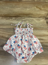 Caden Lane American Flag Smocked Bodysuit Dress White sz 3-6m