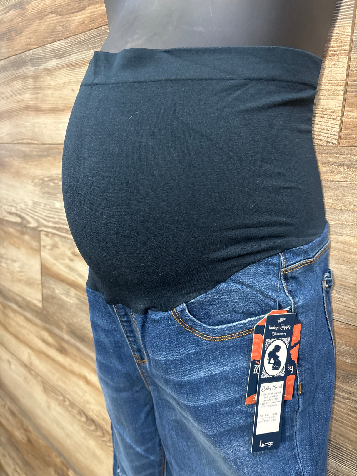 NEW Indigo Poppy Maternity Full Panel Jeans Blue sz Large