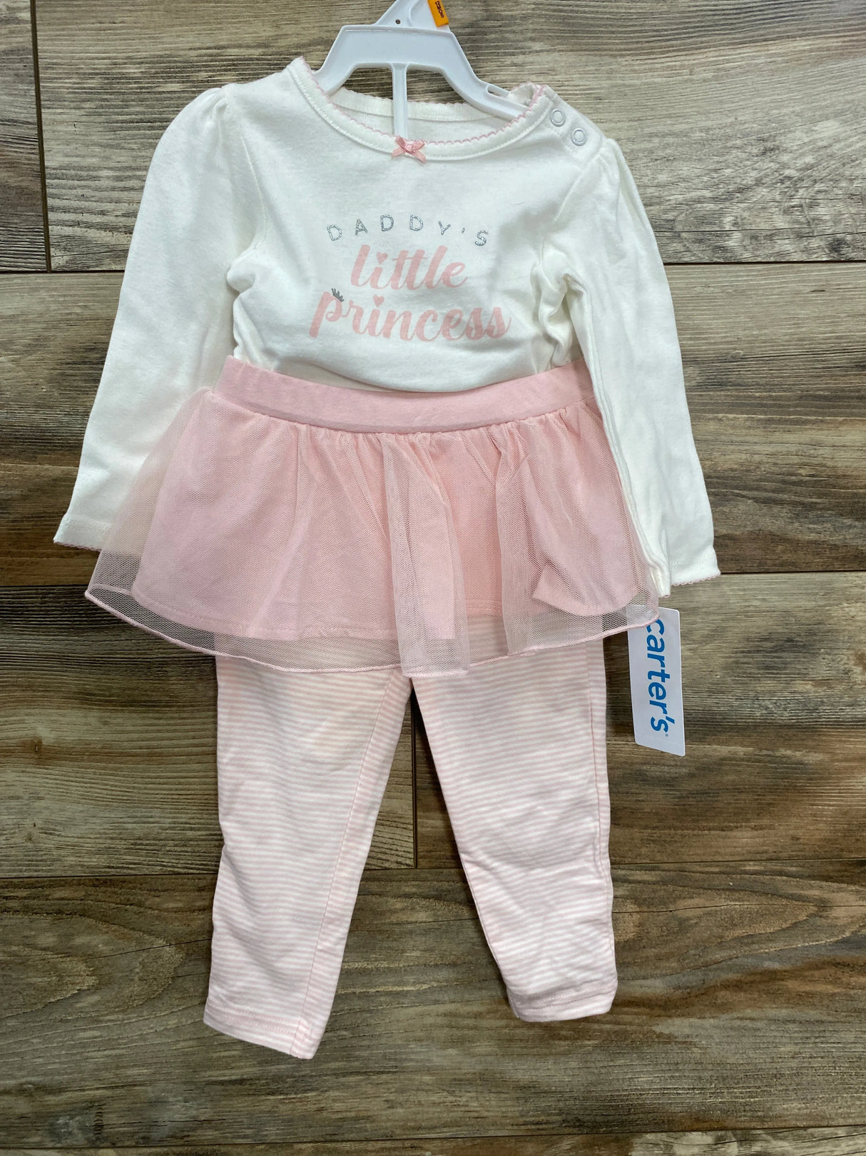 NEW Carter's 3pc Daddy's Little Princess Bodysuit & Tulle Skirt Leggings Set White sz 12m