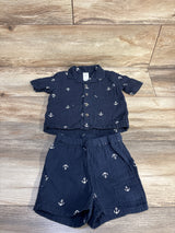 H&M 2pc Gauze Button Up Shirt & Shorts Set Navy sz 12m