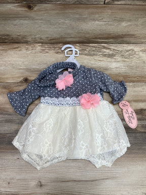 NEW Little Lass 3pc Polka Dot Dress Set Grey sz 12m - Me n Mommy To Be