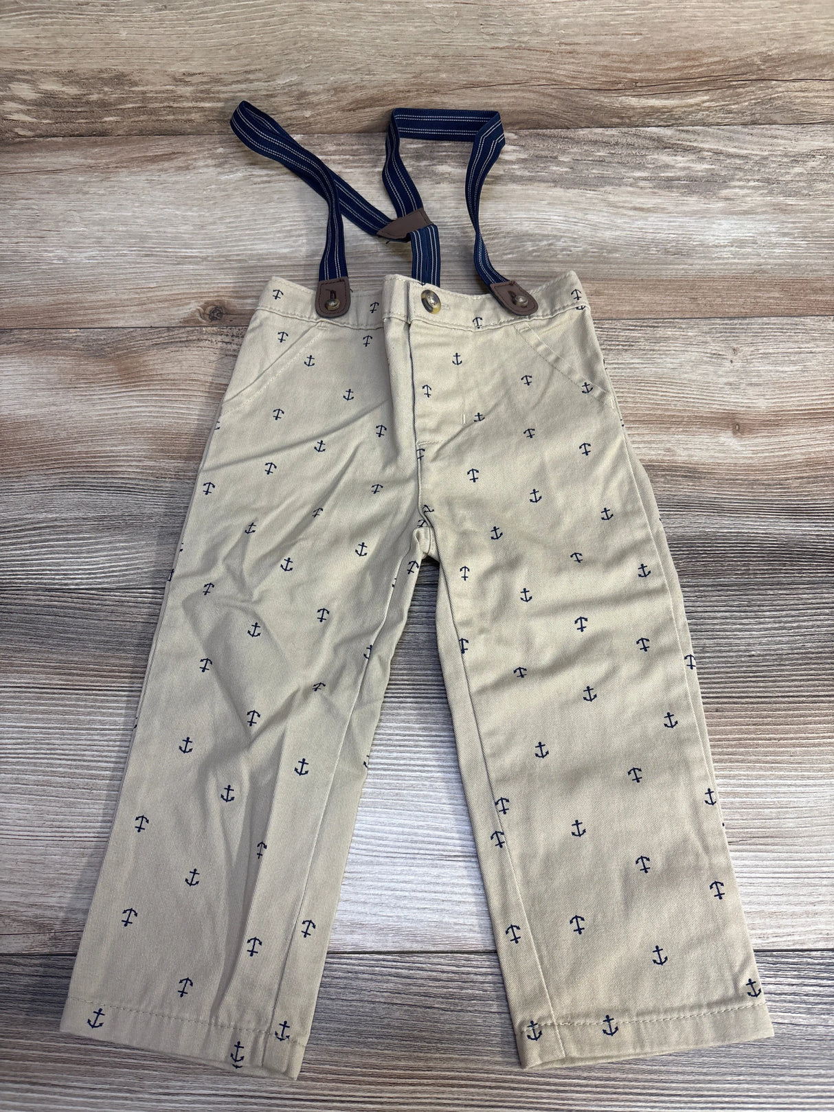 Just One You Anchor Print Suspender Pants Tan sz 18m - Me n Mommy To Be
