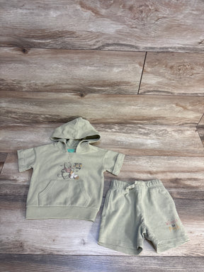 Baby Winnie the Pooh hoodie and shorts set, soft green waffle knit, perfect for little ones