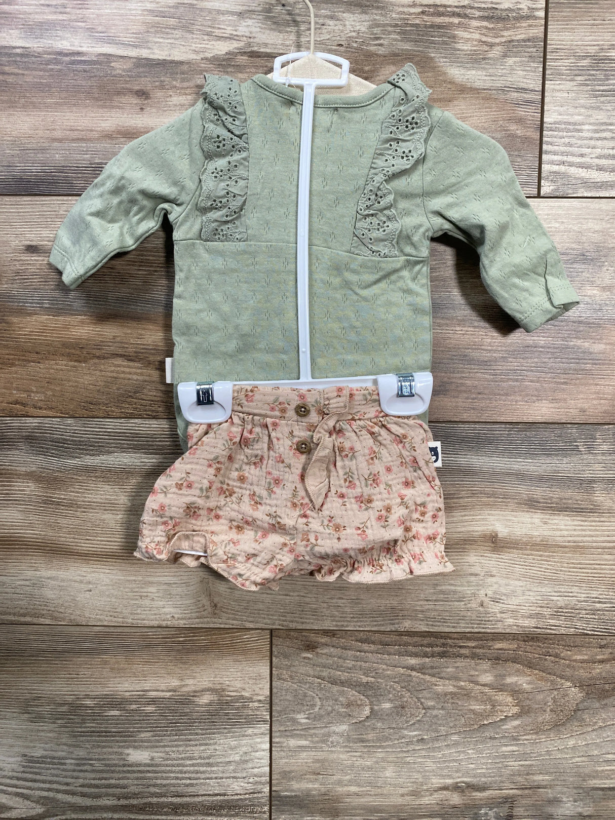 NEW Rabbit + Bear Organic 3Pc Bodysuit & Bloomers Set Green Sz 0-3m