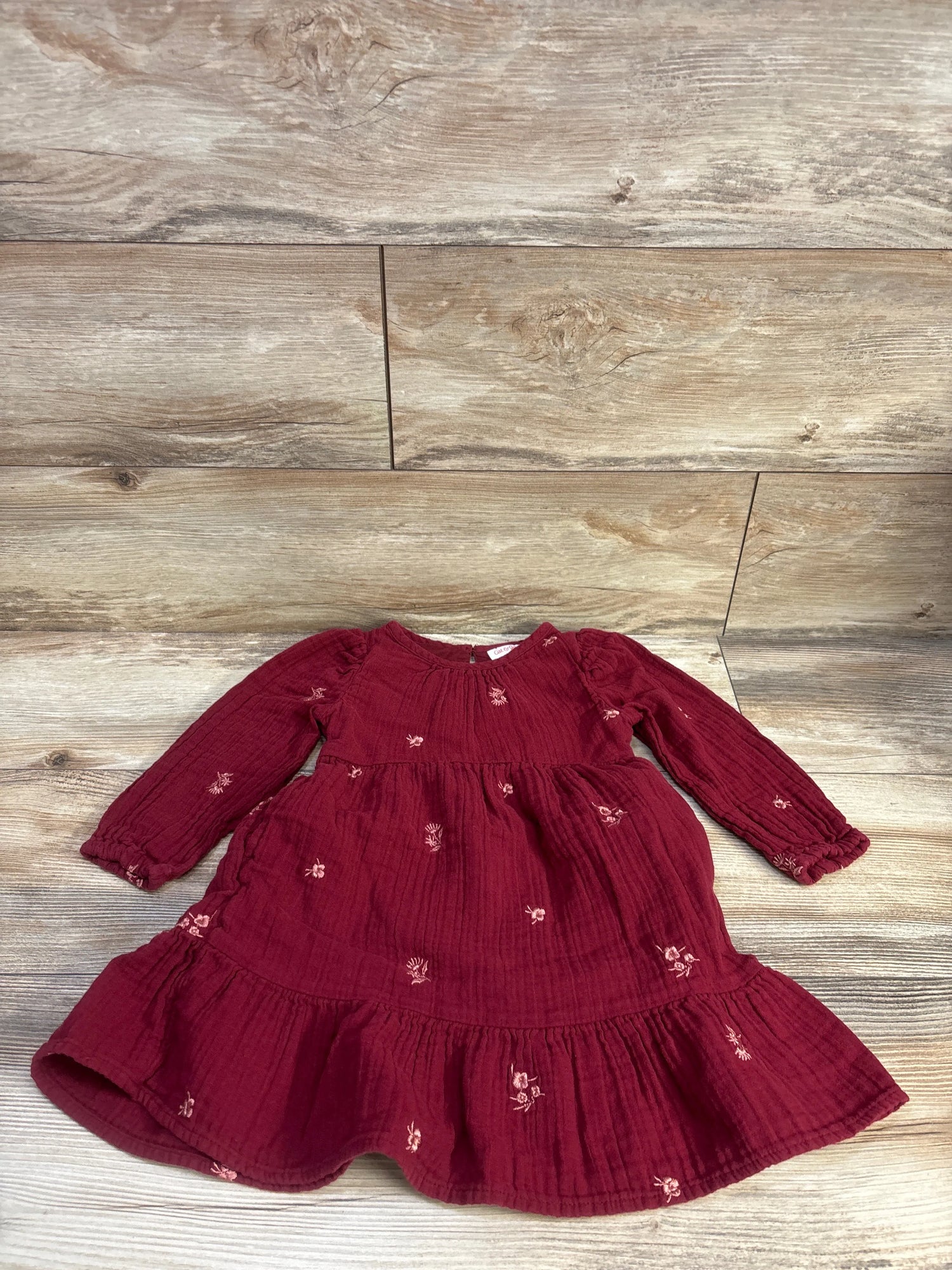 Cat & Jack Embroidered Gauze Dress Maroon sz 4T