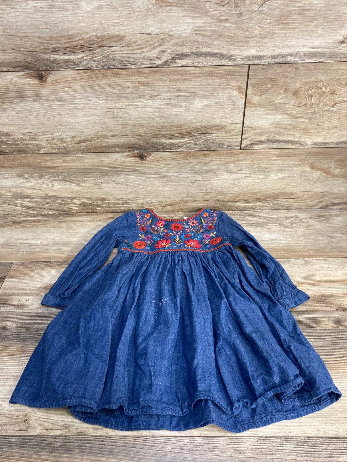 M&S Embroidered Chambray Dress Blue sz 3-4T