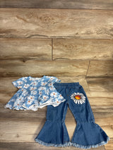 2pc Flower Peplum Shirt and Jeans Set Blue sz 18-24m