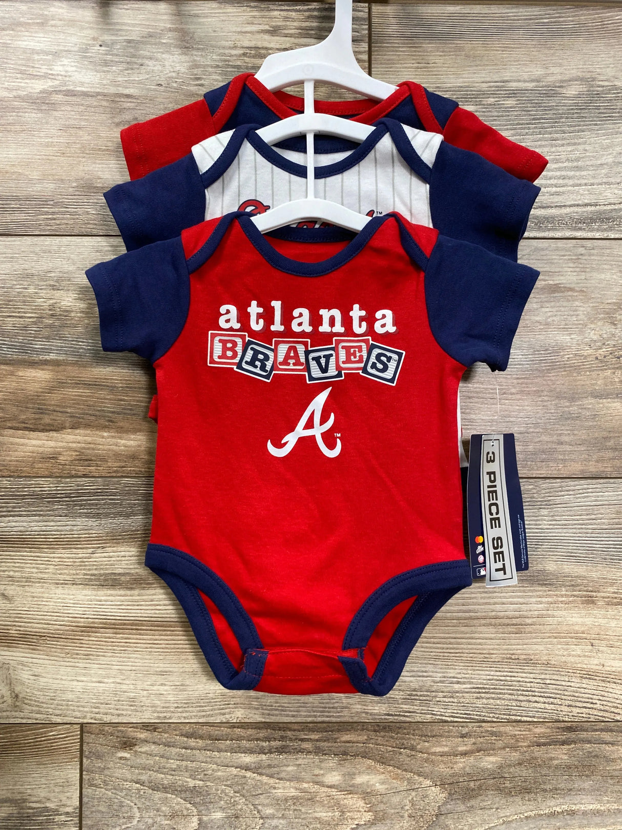 NEW Genuine Merchandise 3pk Atlanta Braves Bodysuits Red sz 0-3m