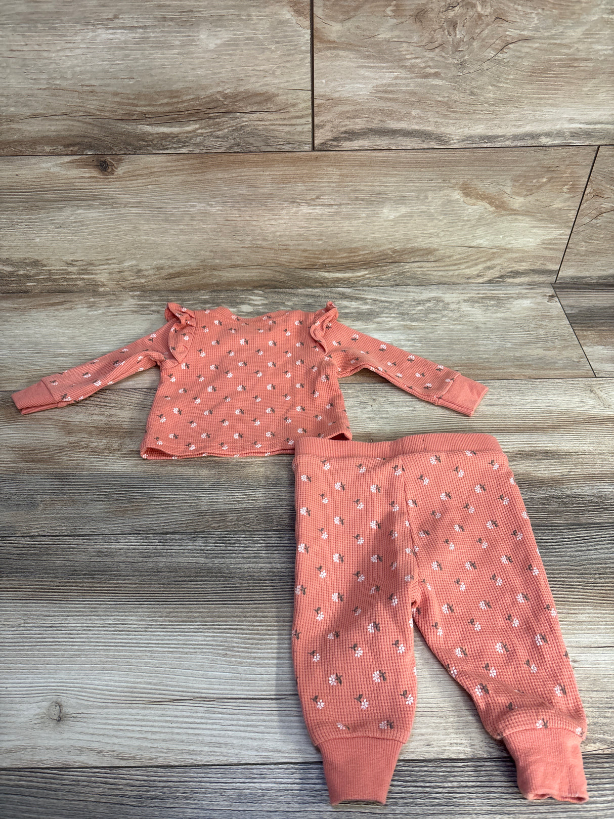 7 For All Mankind Textured Long Sleeve Top & Pants 2pc Set Coral sz 0-3m