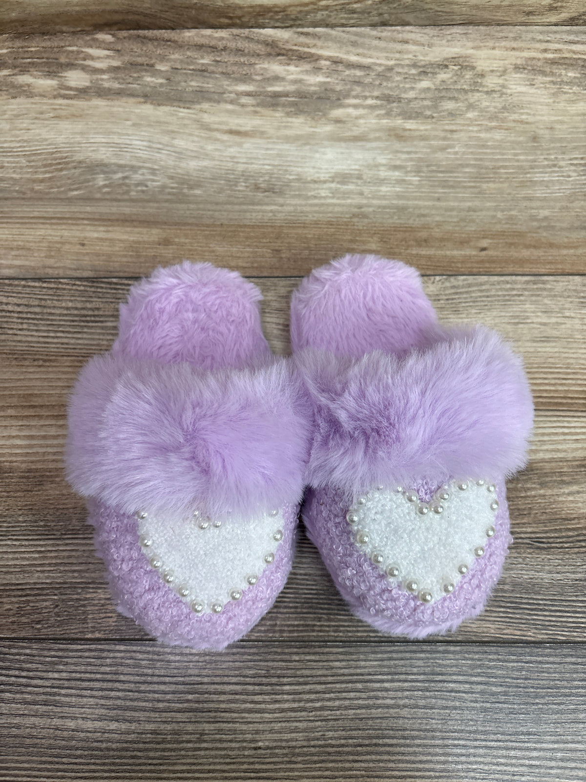 OMG Accessories Pearl Heart Plush Slippers Purple sz 12c