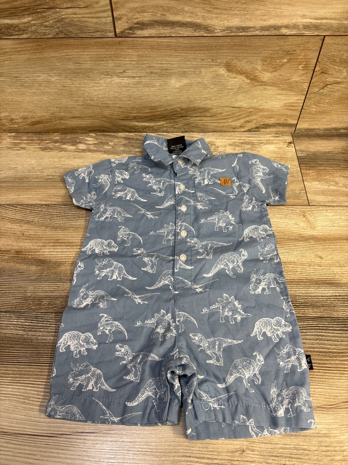 American Hawk Dinosaur Polo Romper Blue sz 12m