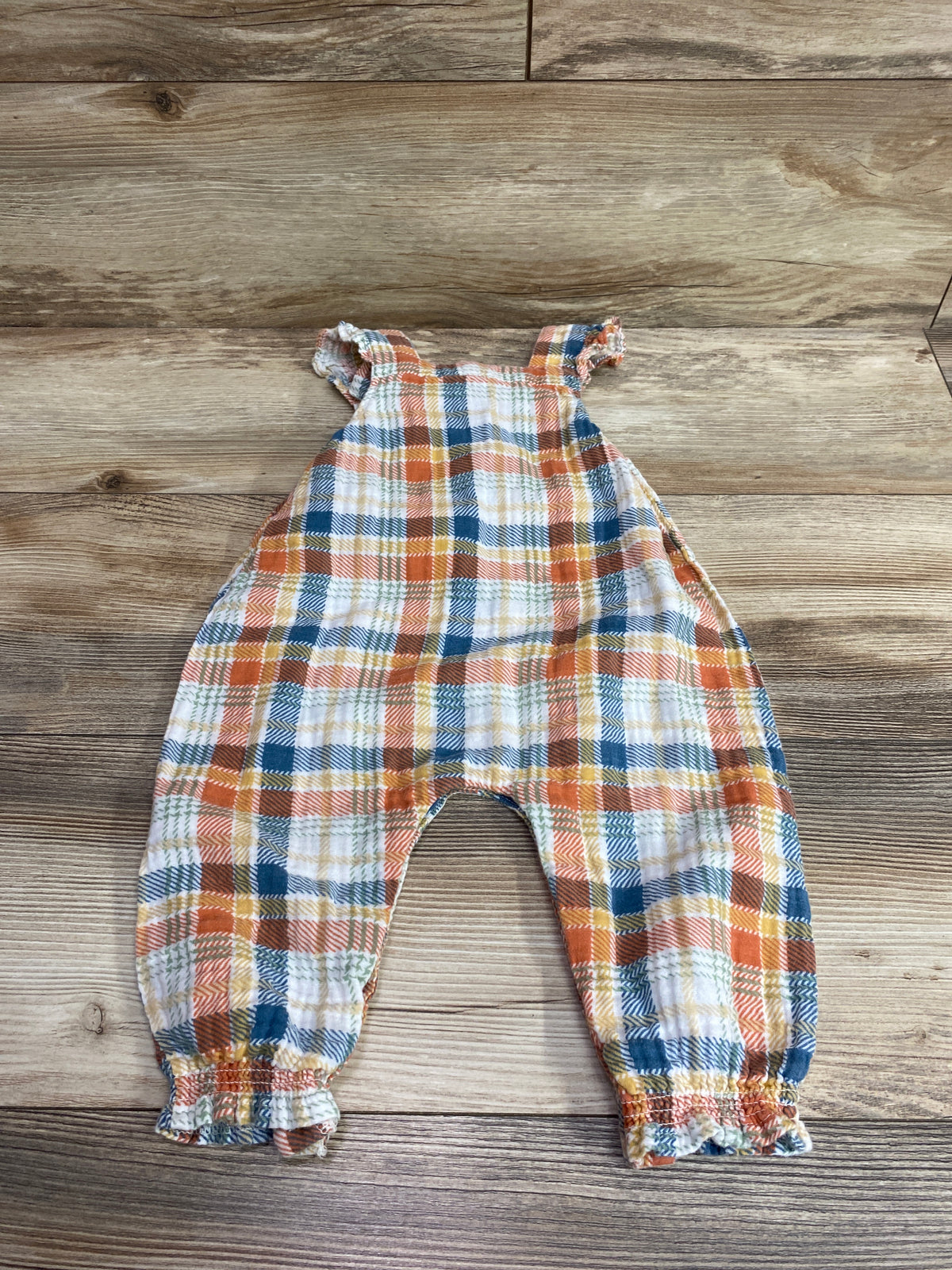 Angel Dear Plaid Smocked Sleeveless Jumpsuit Orange sz 12-18m