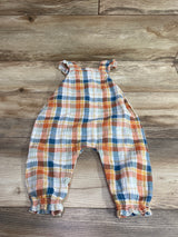 Angel Dear Plaid Smocked Sleeveless Jumpsuit Orange sz 12-18m