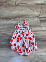 Strawberry Print Smocked Bubble Romper White sz 0-3m