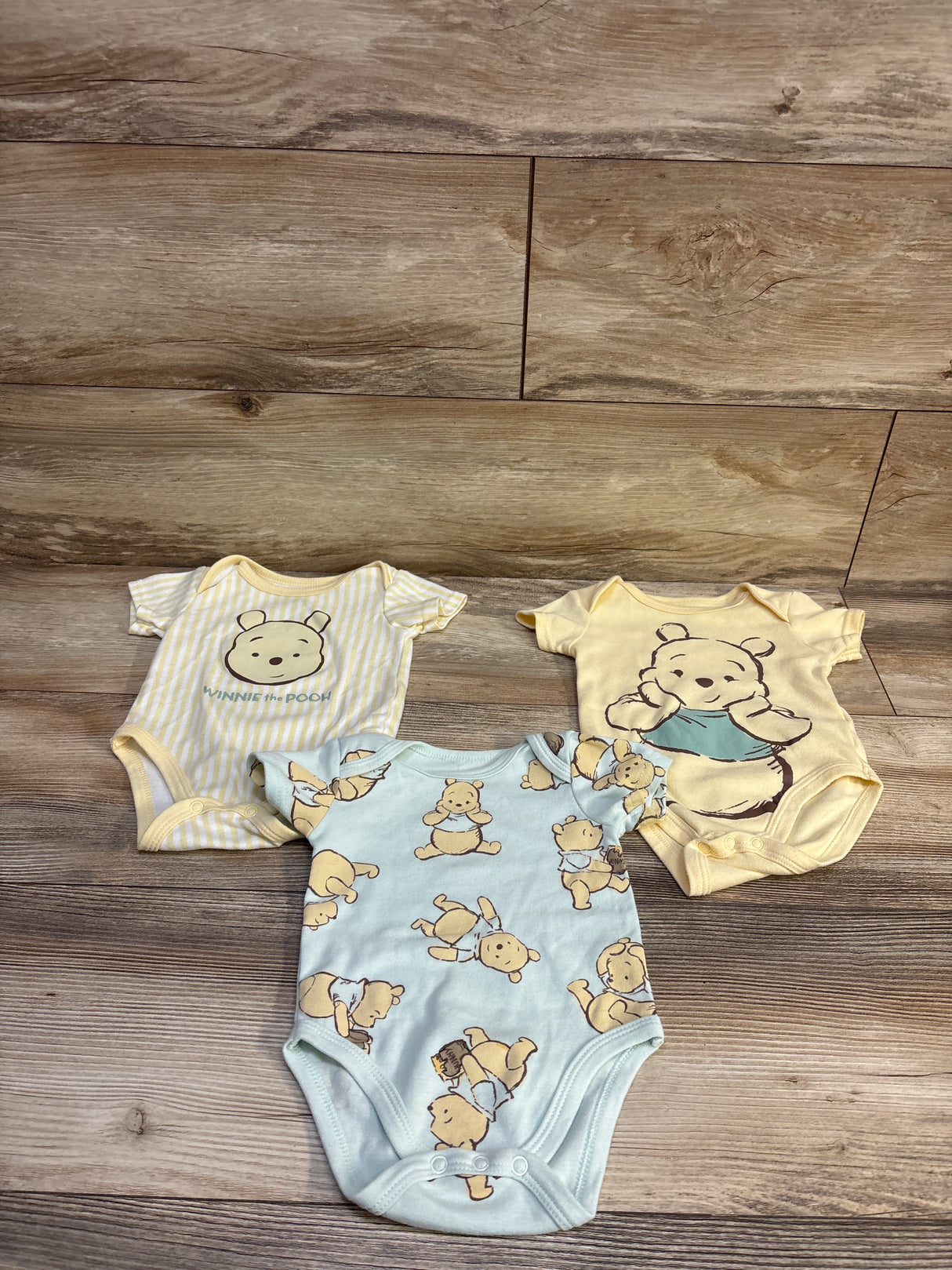 Disney Baby 3pk Winnie The Pooh Bodysuit Set Yellow sz 3/6m