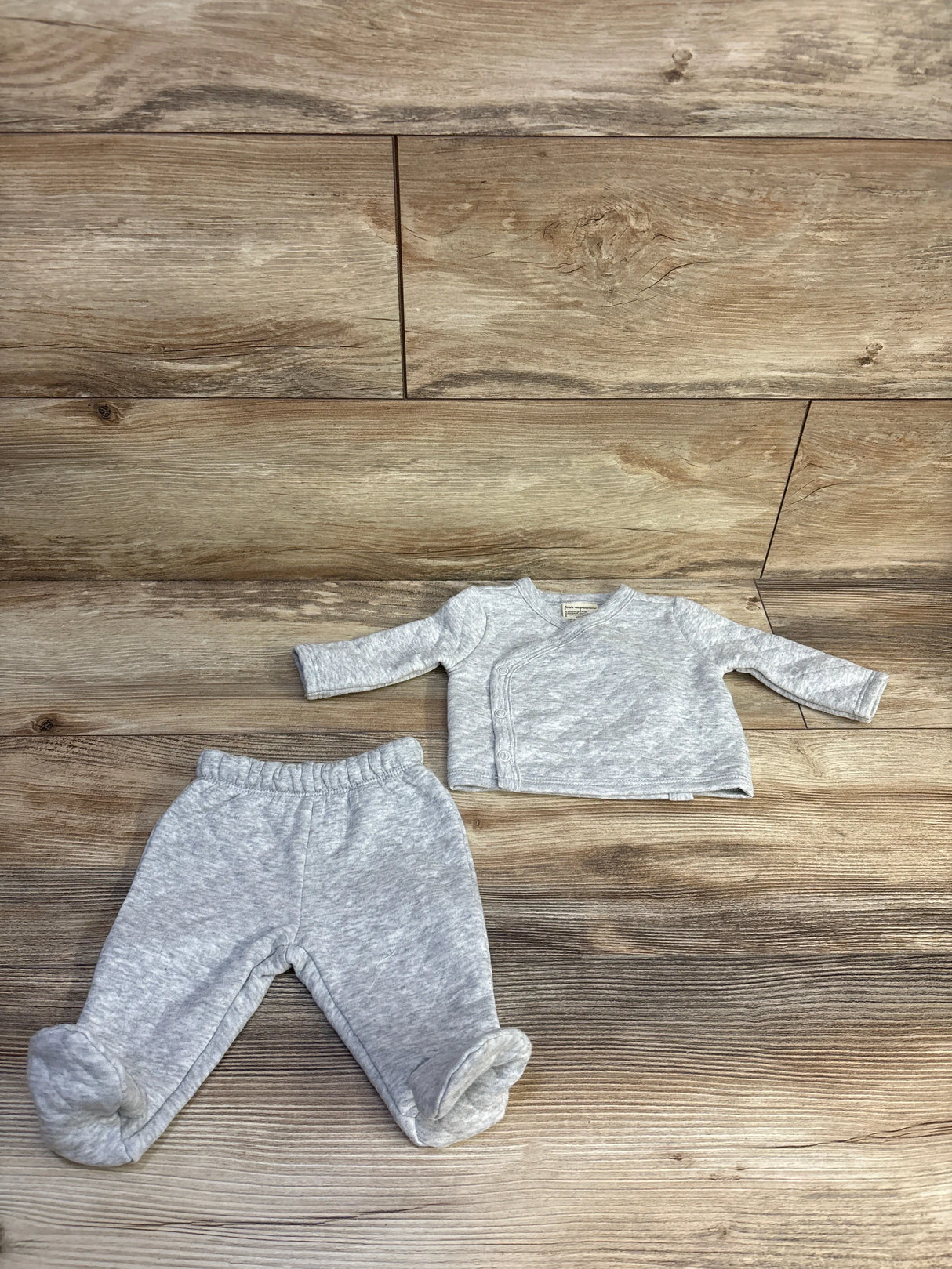 First Impressions 2pc Quilted Shirt & Footed Pants Set Grey sz Newborn