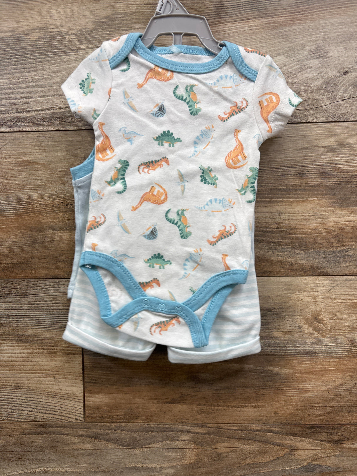 NEW Le Top Bebe 3pc Dino Tank Top & Bottoms Set Light Blue sz 0-3m