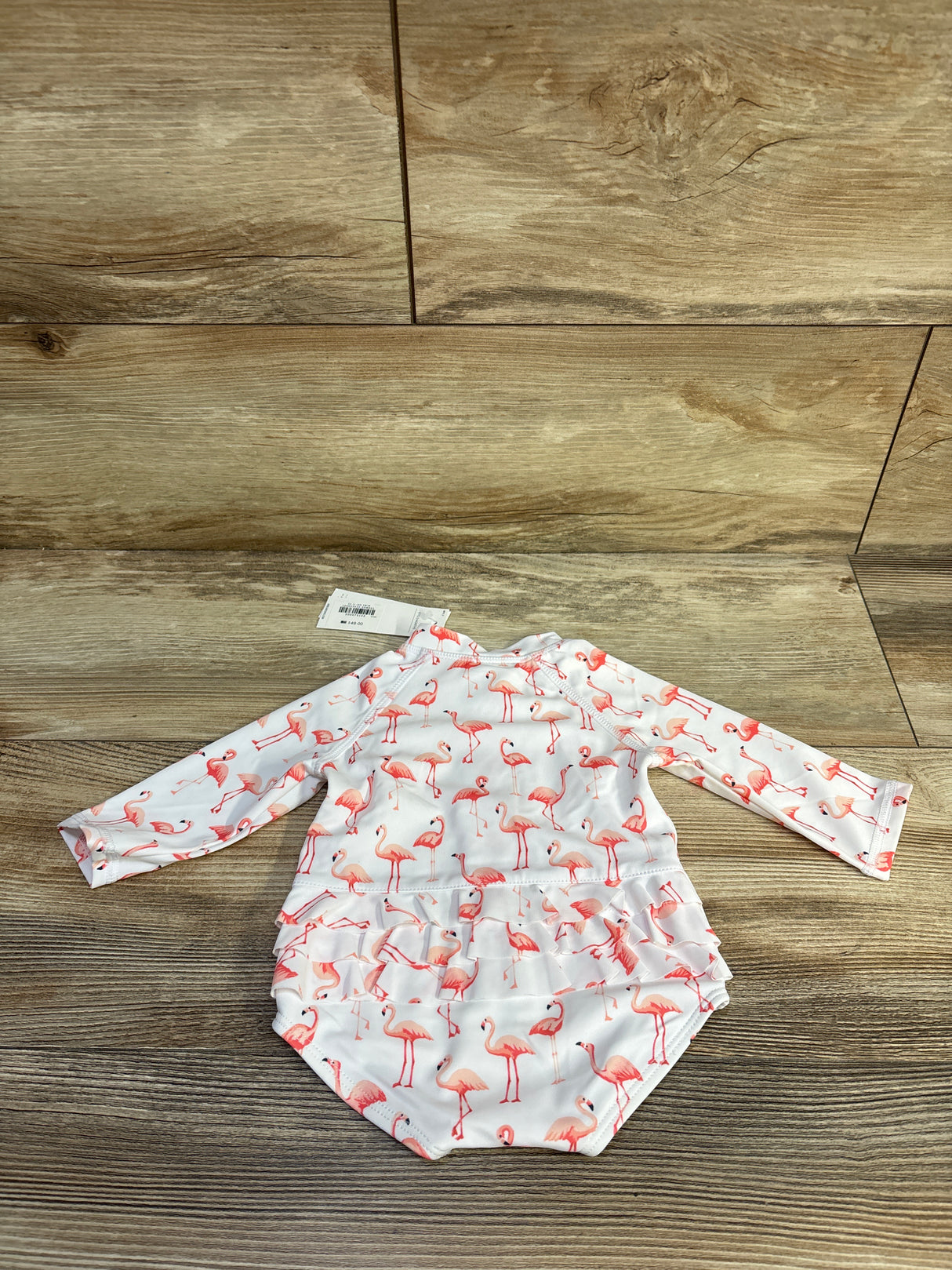 NEW Janie & Jack 1pc Flamingo Long Sleeve Rash Gaurd Swimsuit White sz 0-3m