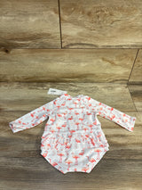 NEW Janie & Jack 1pc Flamingo Long Sleeve Rash Gaurd Swimsuit White sz 0-3m