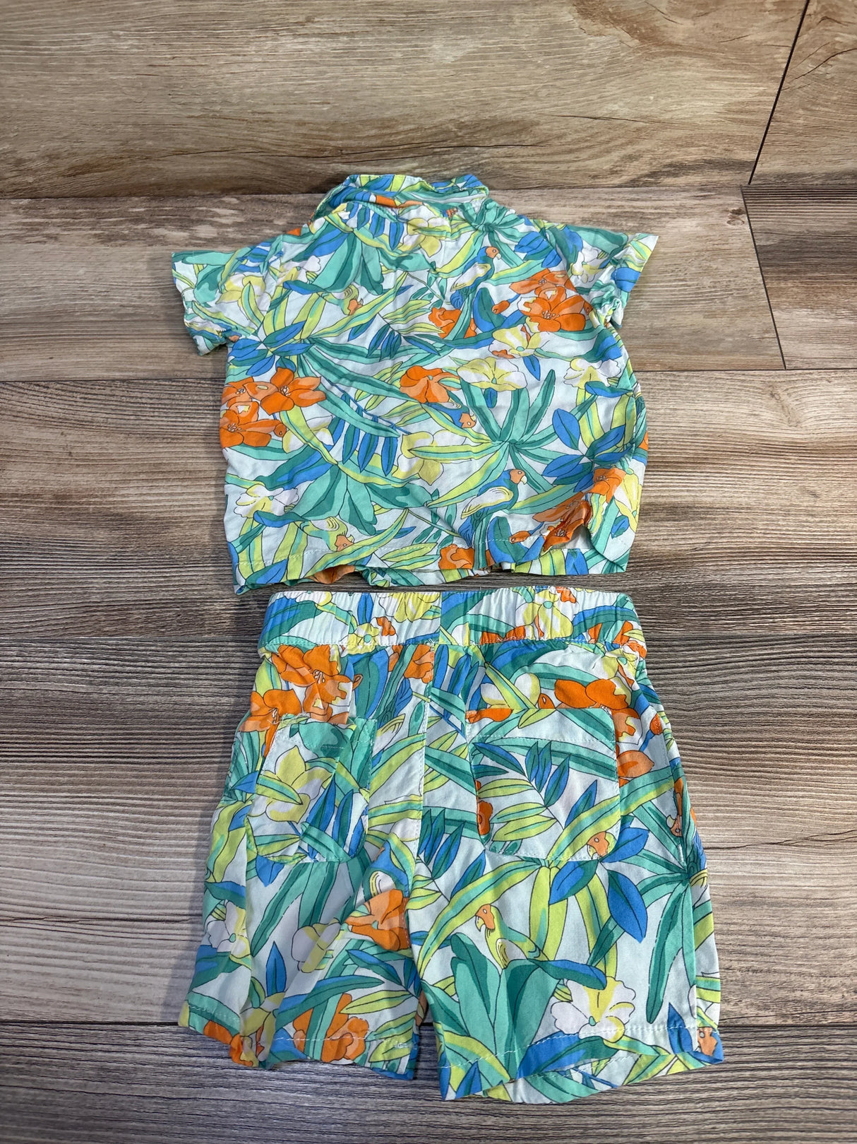 First Impressions 2pc Button Up Shirt & Shorts Set Green sz 6-9m