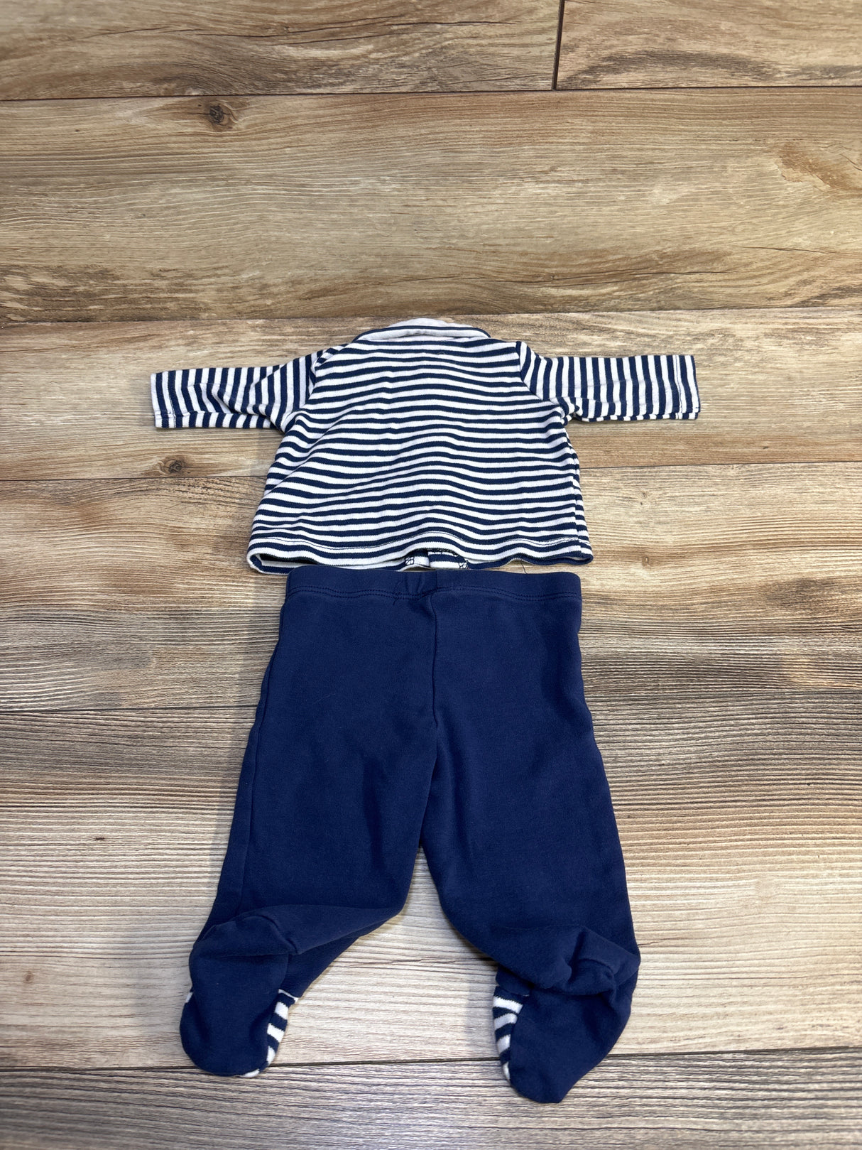 Little Me 2pc Striped Collared Shirt & Footed Pants Set Navy sz Newborn