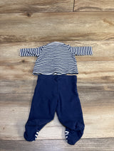 Little Me 2pc Striped Collared Shirt & Footed Pants Set Navy sz Newborn