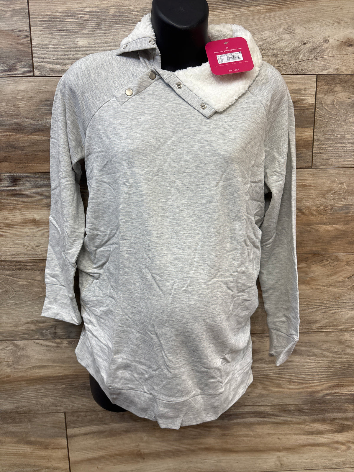 NEW Isabel Maternity Snap Sherpa Collar Sweatshirt Grey sz Medium