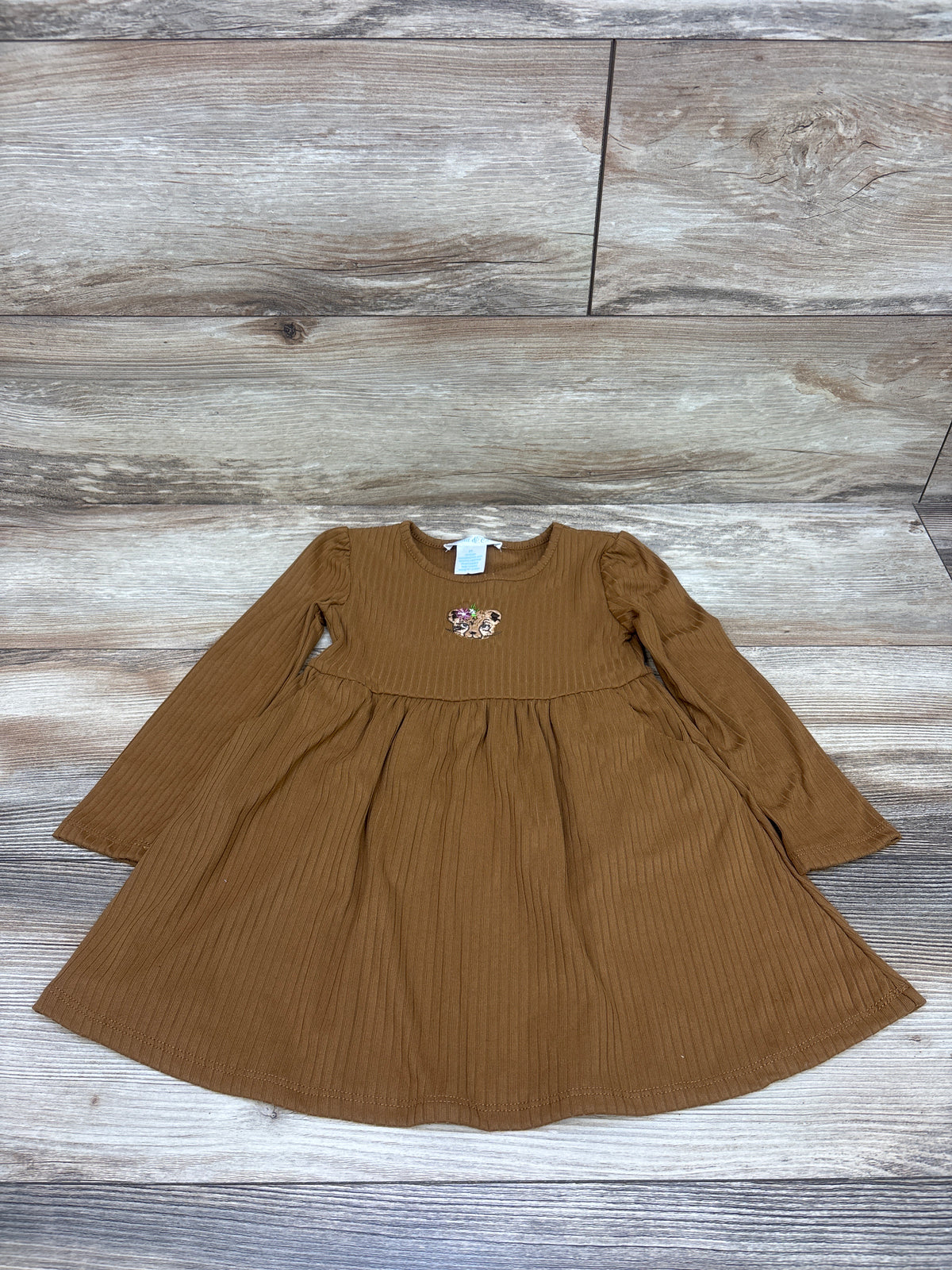 Emma & Elsa Embroidered Long Sleeve Dress Brown sz 2T