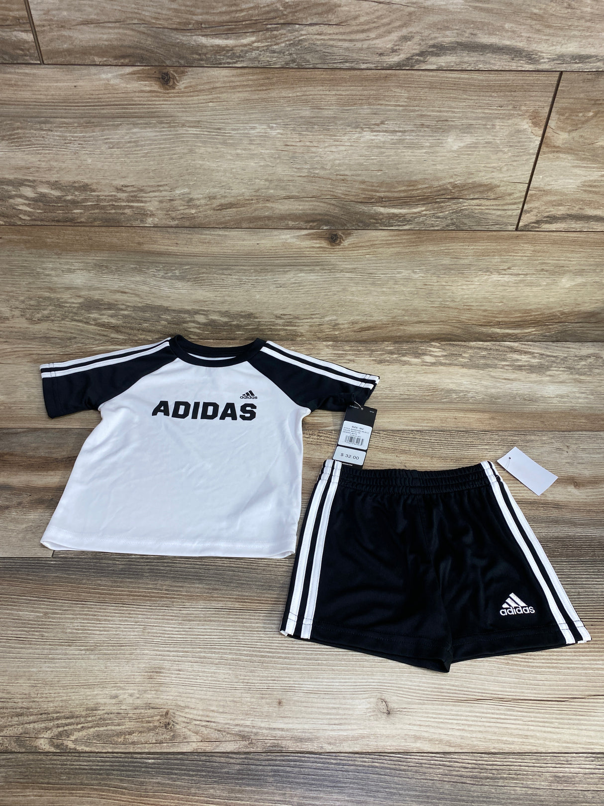 NEW Adidas 2pc Shirt & Shorts Black/White sz 9m