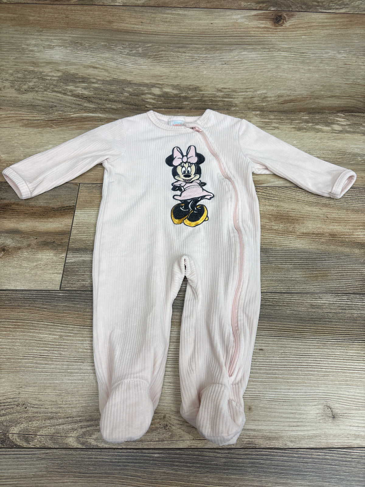Disney Baby Minnie Mouse Ribbed Velour Sleeper Pink sz 6/9m