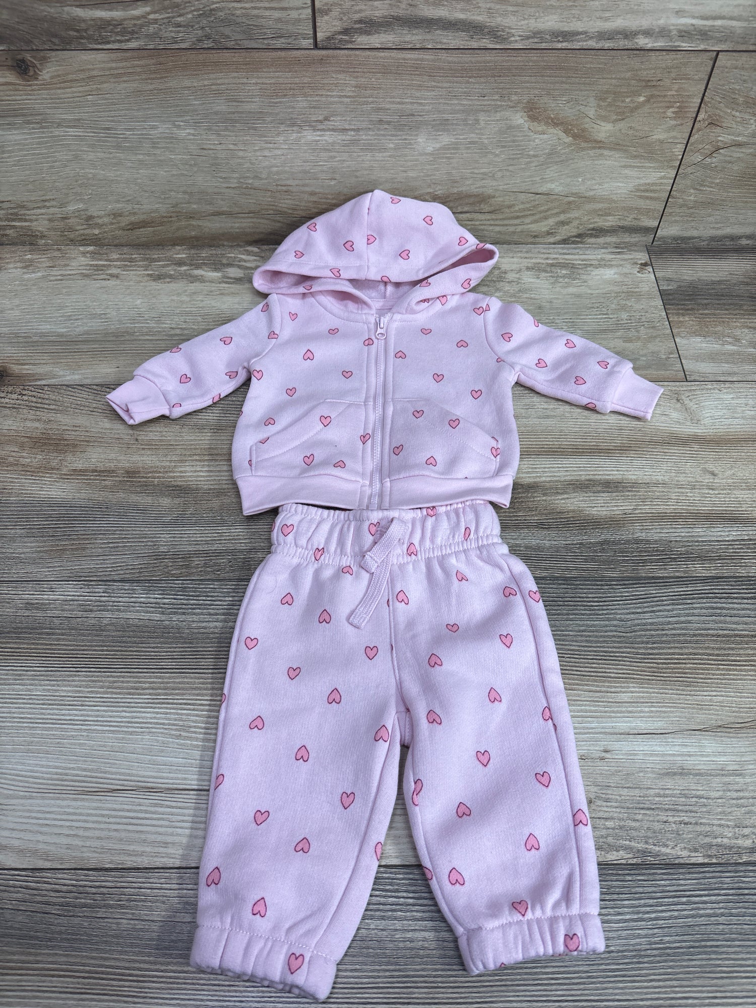 Okie Dokie 2pc Heart Print Zip-Up Jacket & Joggers Set Pink sz Newborn