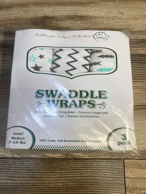 Swaddle wraps 3-pack, assorted star and zigzag patterns, baby cotton blanket set