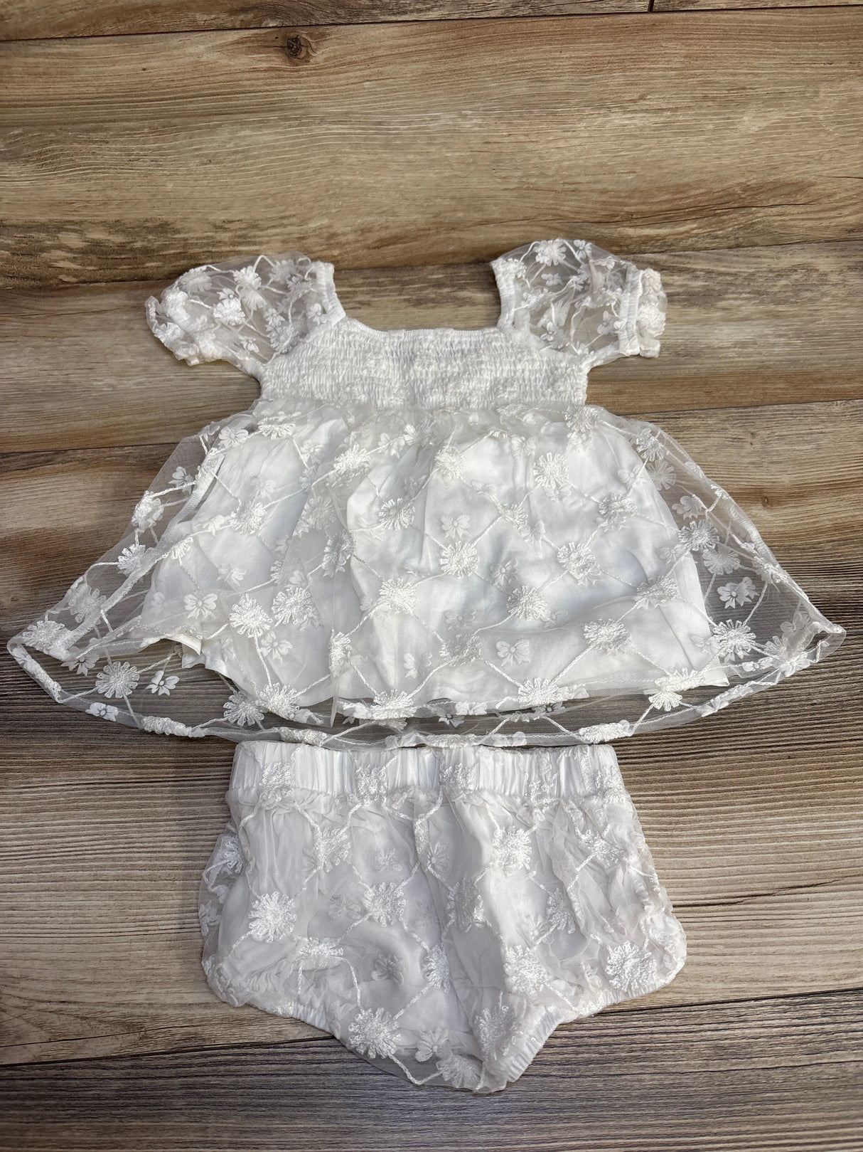 Tullabee Puff Sleeve Dress & Bloomers White sz 12-18m - Me n Mommy To Be