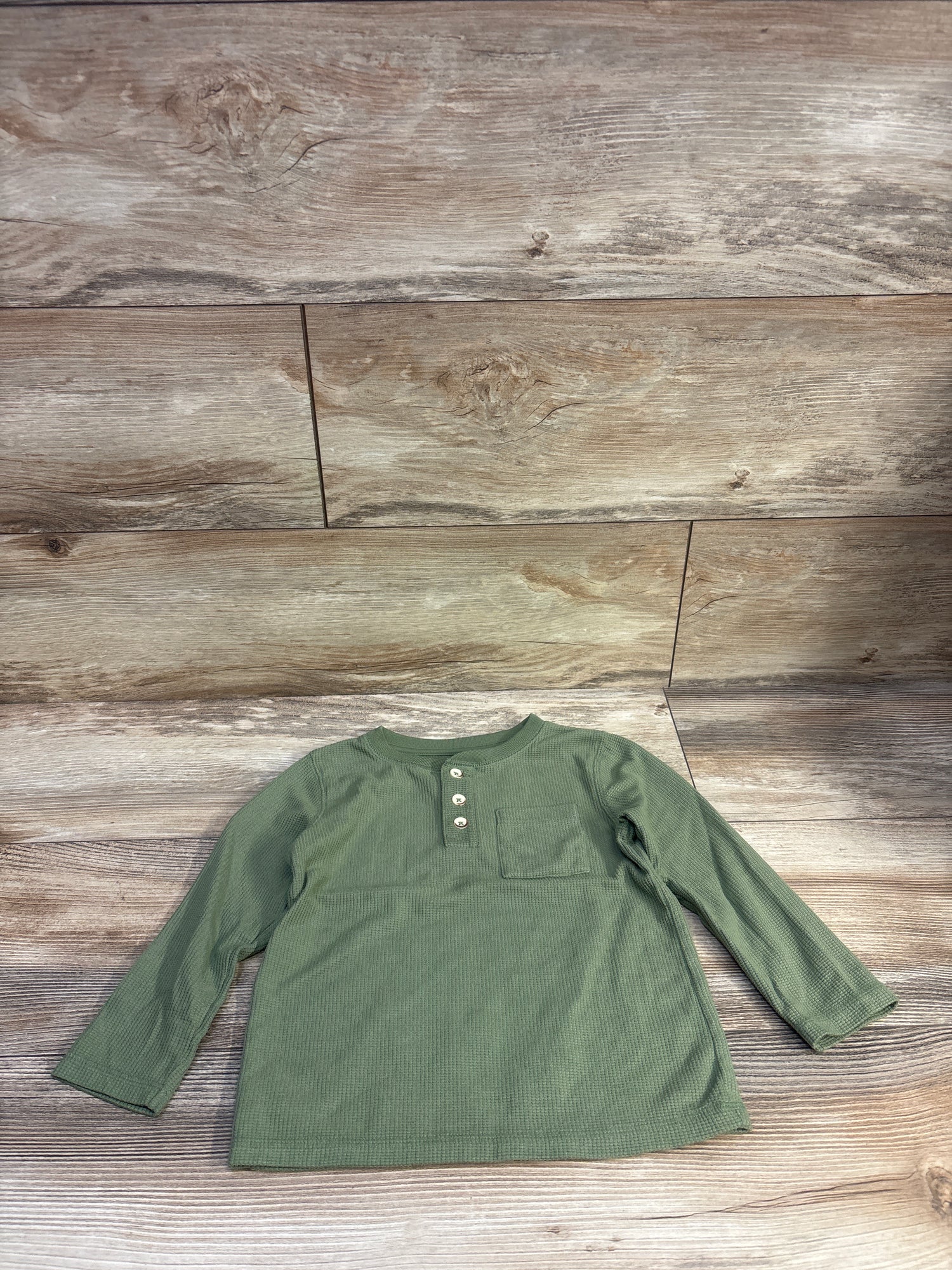Cat & Jack Waffle Knit Henley Shirt Green sz 3T