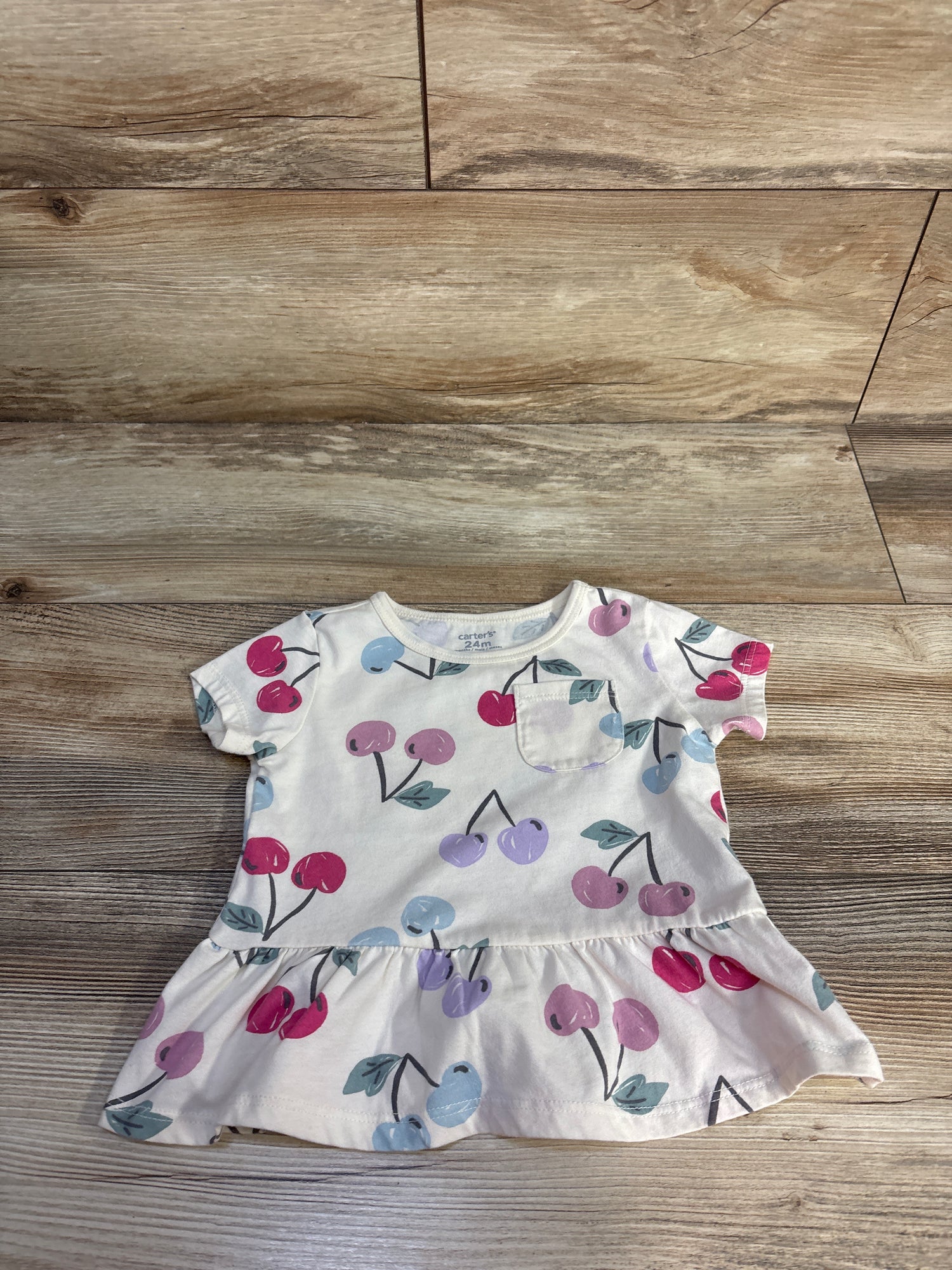 Carter's Cherry Print Peplum Top Ivory sz 24m