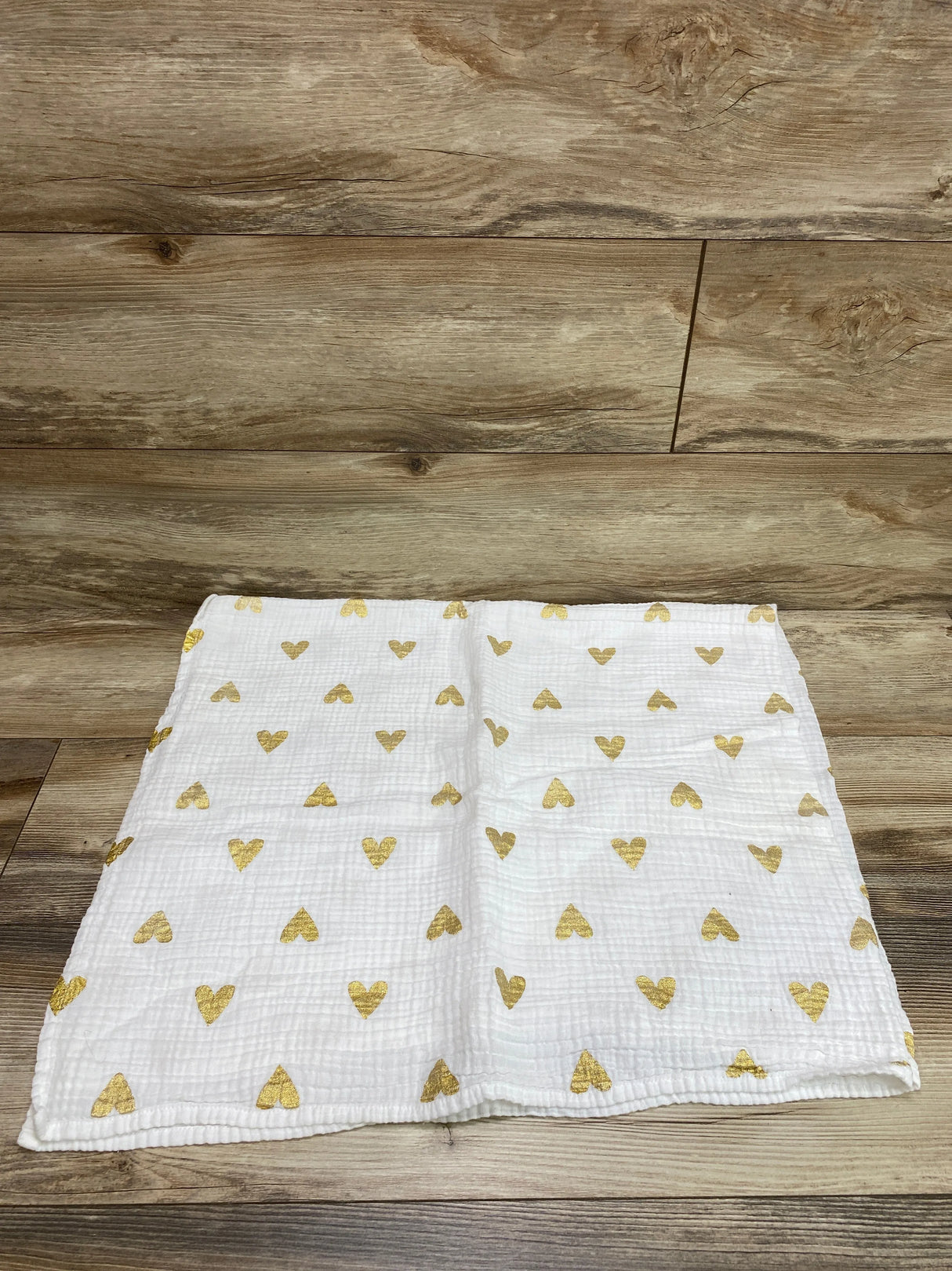 Cloud Island Muslin Swaddle Blanket Gold Hearts Print White