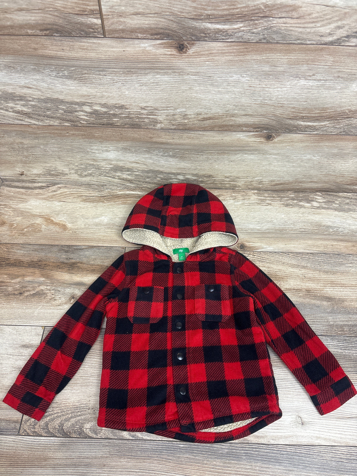 Dip Sherpa Lined Plaid Fleece Shacket Red sz 3T