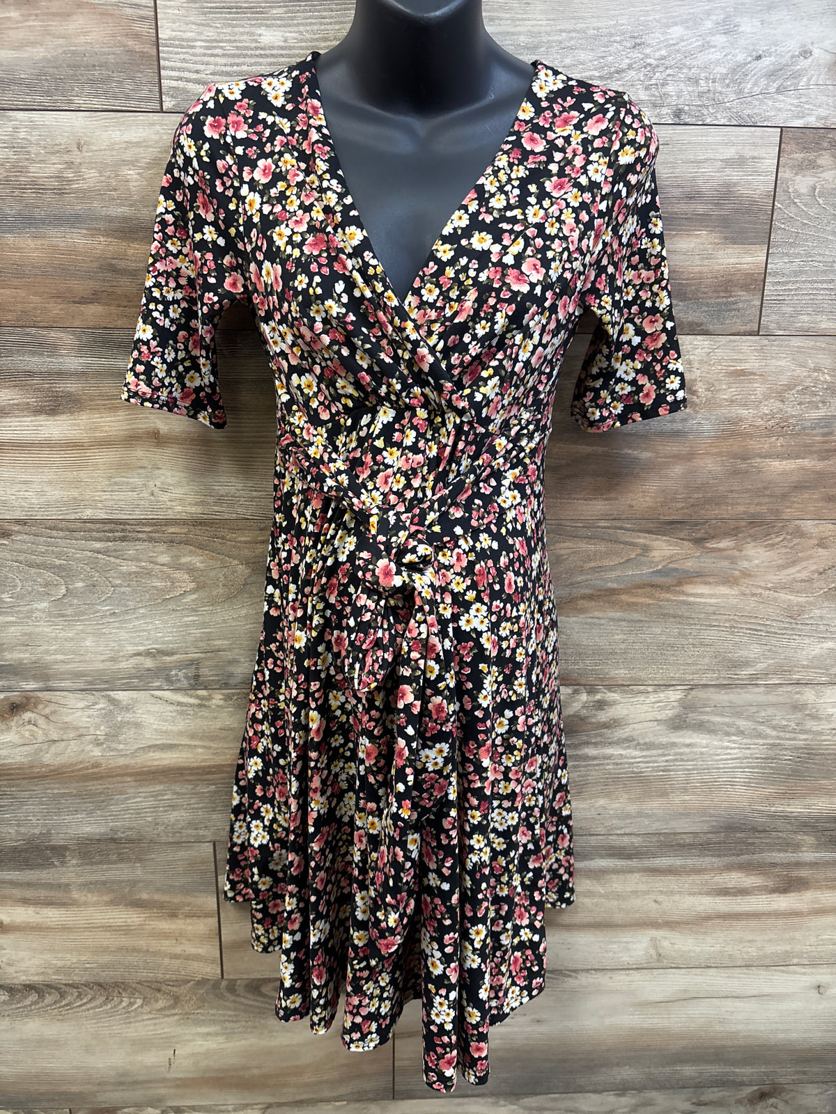 Mother Bee Maternity Floral Wrap Top Dress Black sz Small