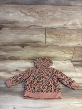 Back view of Cat & Jack toddler hooded jacket showcasing brown leopard print pattern laid flat on wooden background
