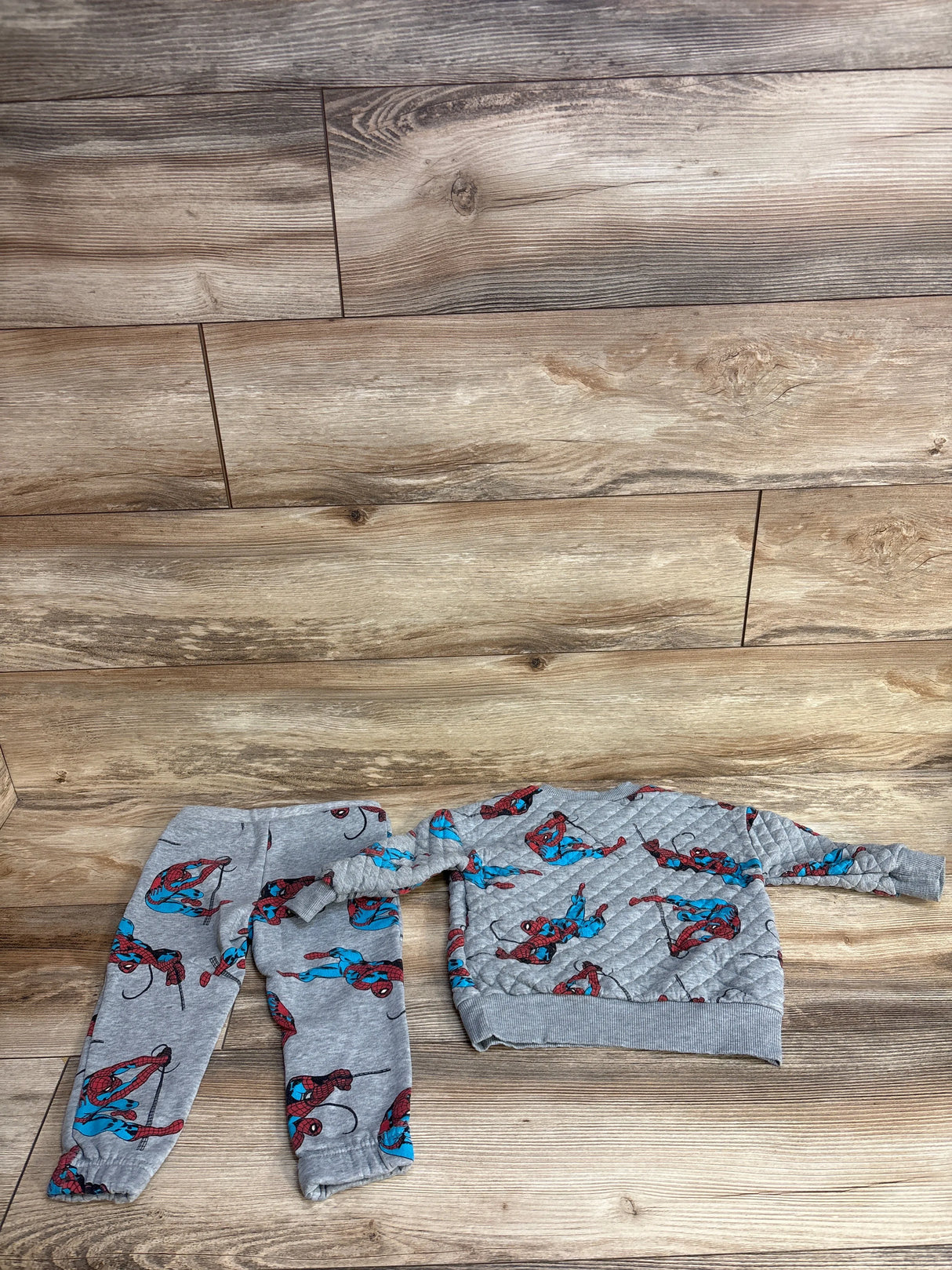 Marvel Spiderman 2pc Set Textured Sweatshirt & Joggers Grey sz 2T