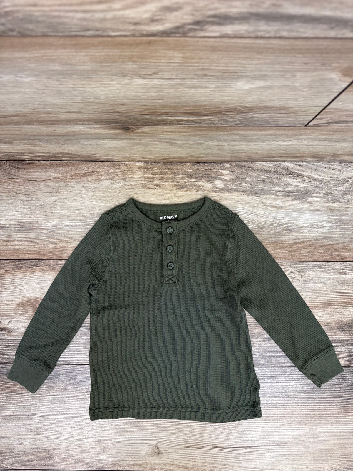 Old Navy Long Sleeve Waffle Knit Henley Shirt Green sz 4T